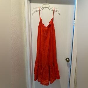 J. Crew Ruffled Beach Vibrant Orange Dress w Spaghetti Straps 100% Cotton XXS/XS